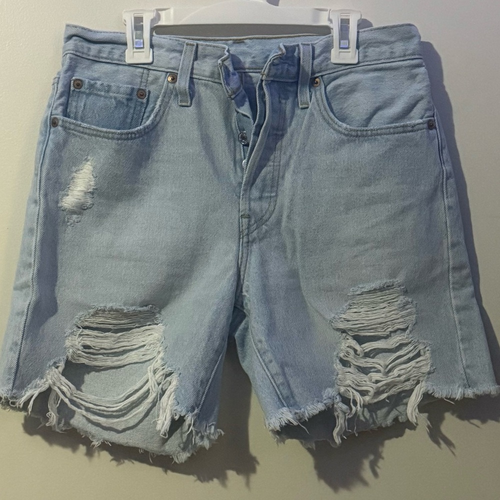 Levi's Light Blue Distressed Jean Shorts